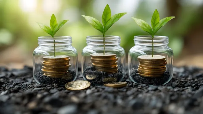 Nachhaltige Geldinvestition: Wachsende Pflanzen in Geldgläsern