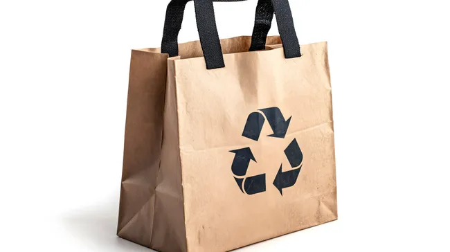 Nachhaltige Papiertüte mit Recycling-Symbol