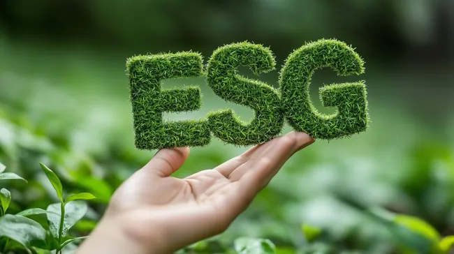 Nachhaltiges ESG-Konzept mit grasbedecktem Logo