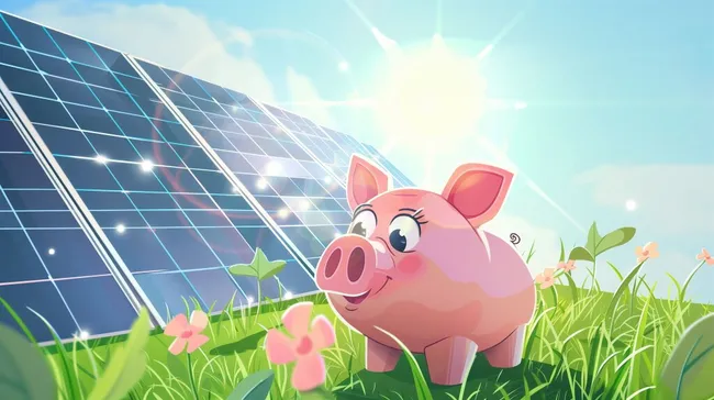 Nachhaltiges Sparen mit Solarenergie: Schwein und Solarpanele