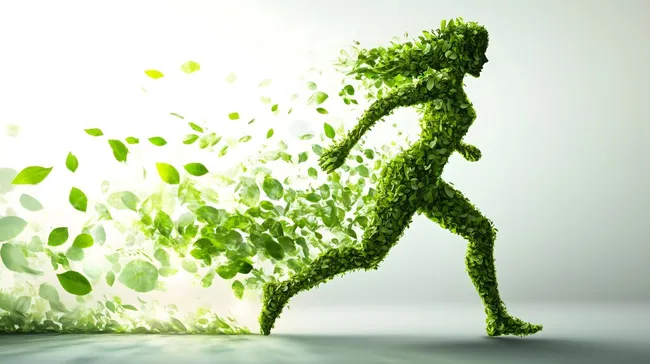Nachhaltigkeit in Bewegung - Laufender Mensch aus Blättern