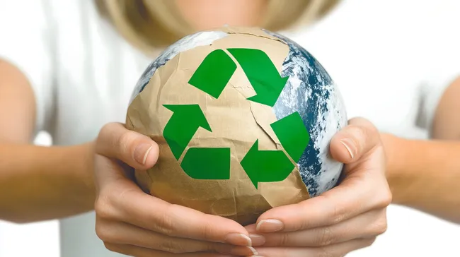 Nachhaltigkeit und Umweltschutz: Globus mit Recycling-Symbol