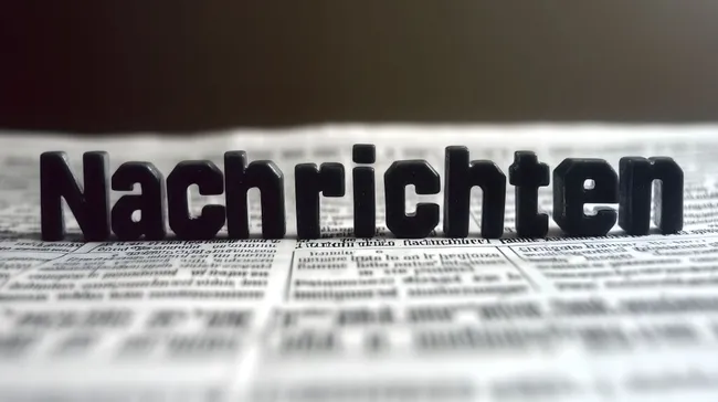 Nachrichtenschlagzeile aus Buchstabenwürfeln auf Zeitungsseite