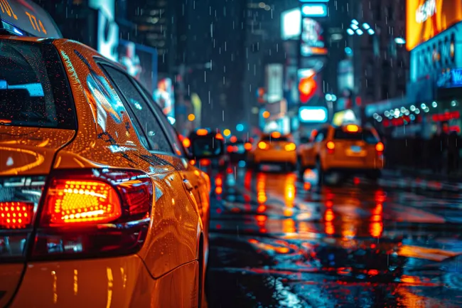Nachtleben in New York City bei Regen