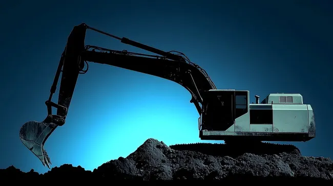 Nächtliche Baustellenszene mit Bagger-Silhouette