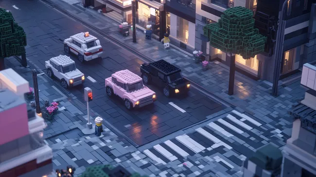 Nächtliche Großstadtszene aus Lego-Steinen