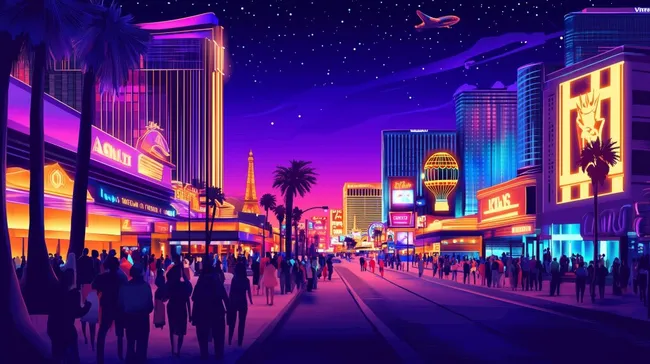 Nächtliche Skyline des Las Vegas Strip mit bunten Leuchtreklamen