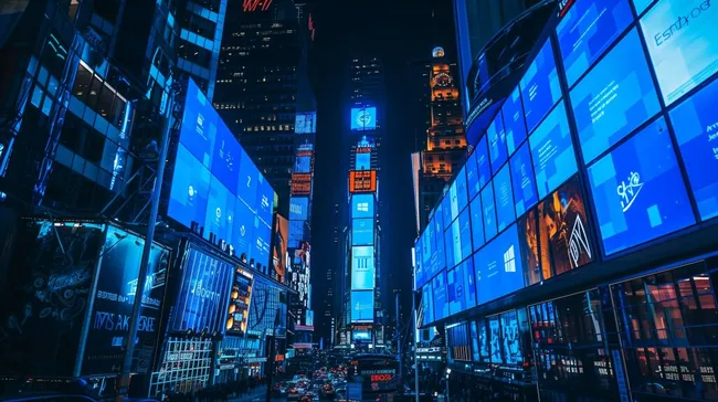 Nächtliche Skyline des Times Square in blauem Licht
