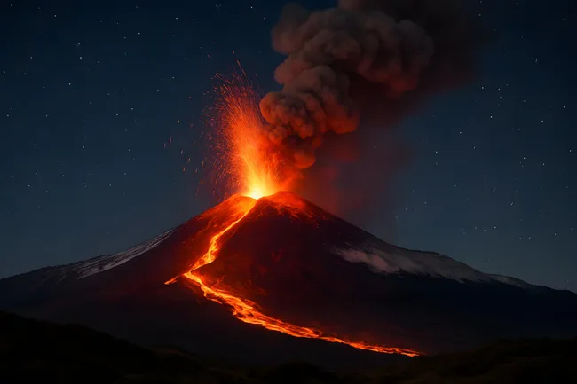 Nächtlicher Ausbruch des Vulkans Ätna auf Sizilien