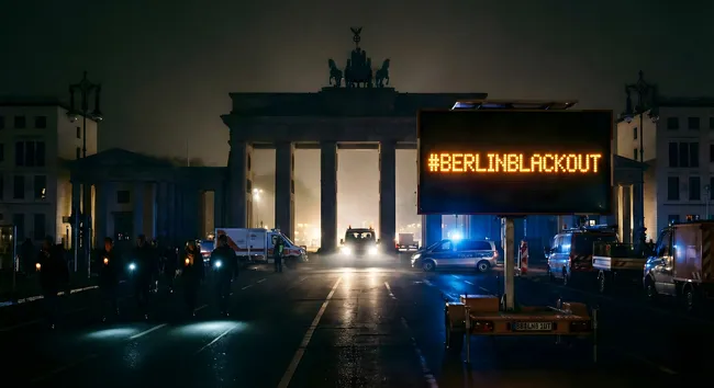 Nächtlicher Stromausfall in Berlin - Blick auf das Brandenburger Tor