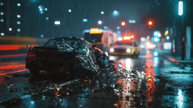 Nächtlicher Verkehrsunfall mit Glasscherben und Polizei