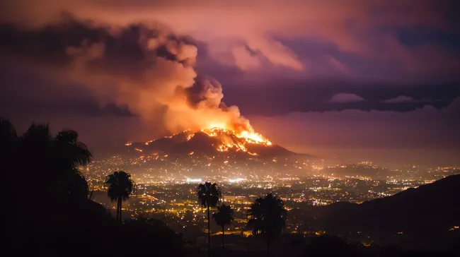 Nächtlicher Waldbrand auf den Hollywood Hills in Los Angeles
