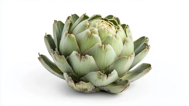 Nahaufnahme der frischen Artischocke auf weißem Hintergrund