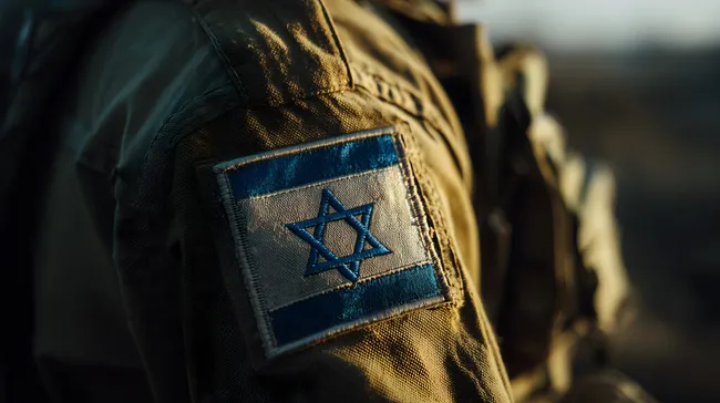 Nahaufnahme der israelischen Flagge auf Militäruniform