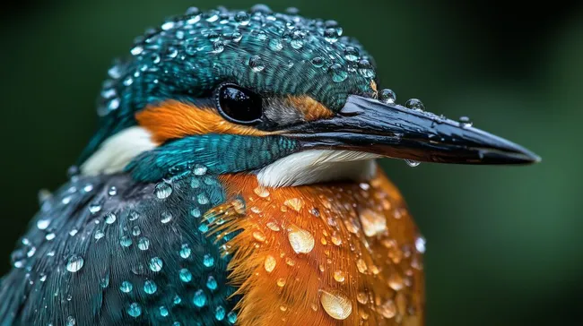 Nahaufnahme des farbenprächtigen Eisvogels mit Wassertropfen