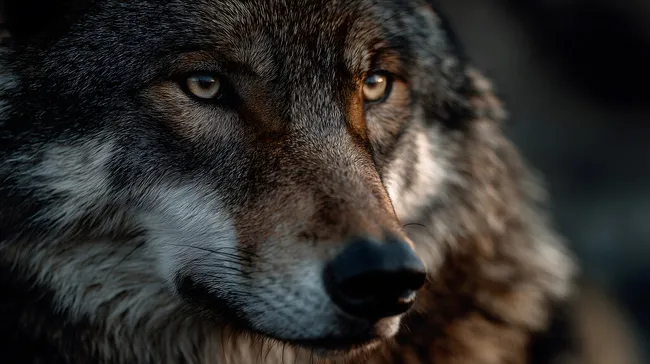 Nahaufnahme des intensiven Blicks eines Wolfes