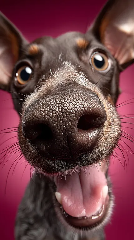 Nahaufnahme des lebendigen Hundegesichts mit schwarzer Schnauze