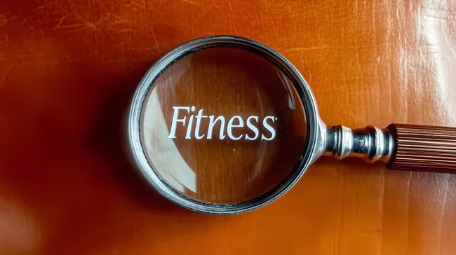 Nahaufnahme des Worts 'Fitness' unter Lupe