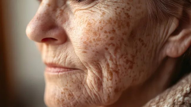 Nahaufnahme einer alten Frau mit Sommersprossen