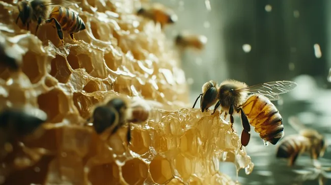 Nahaufnahme einer Bienenwabe mit Honig