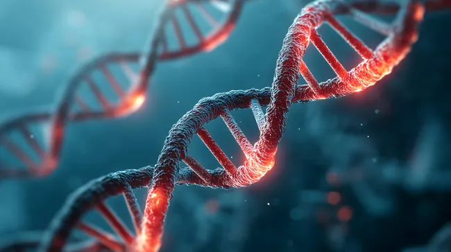 Nahaufnahme einer DNA-Helix mit leuchtenden Strängen