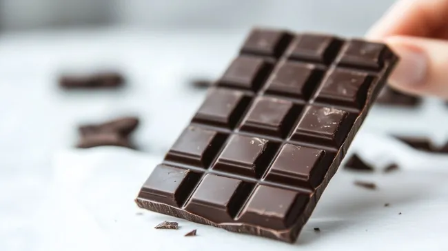 Nahaufnahme einer dunklen Schokoladentafel