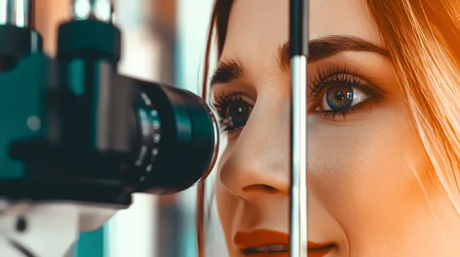 Nahaufnahme einer Frau bei der Augenuntersuchung
