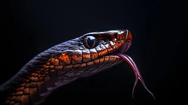 Nahaufnahme einer gefährlichen Schlange mit herausgestreckter Zunge