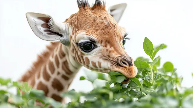 Nahaufnahme einer Giraffen-Baby beim Fressen von Blättern