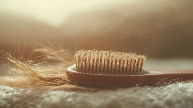 Nahaufnahme einer Haarbürste mit goldenen Haaren