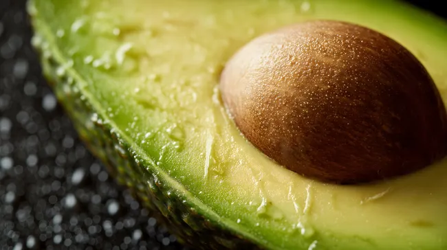 Nahaufnahme einer halben Avocado mit Kern