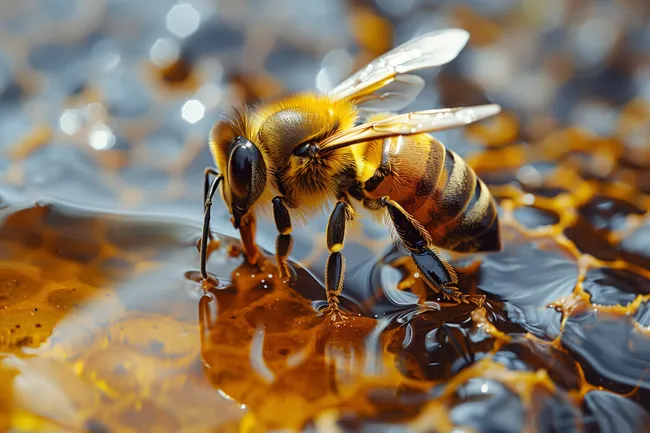 Nahaufnahme einer Honigbiene auf Blumen