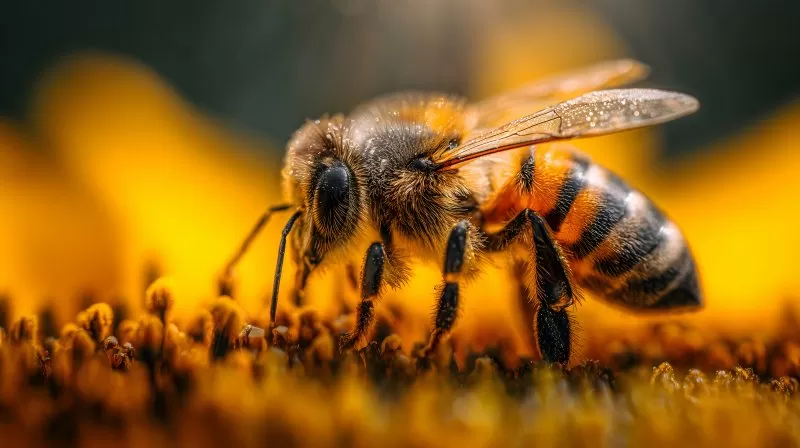 Nahaufnahme einer Honigbiene auf Sonnenblume