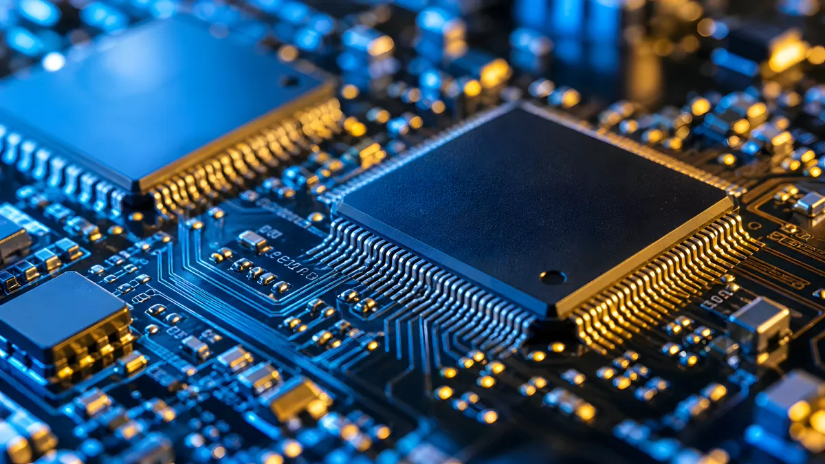 Nahaufnahme einer Leiterplatte mit Mikrochips