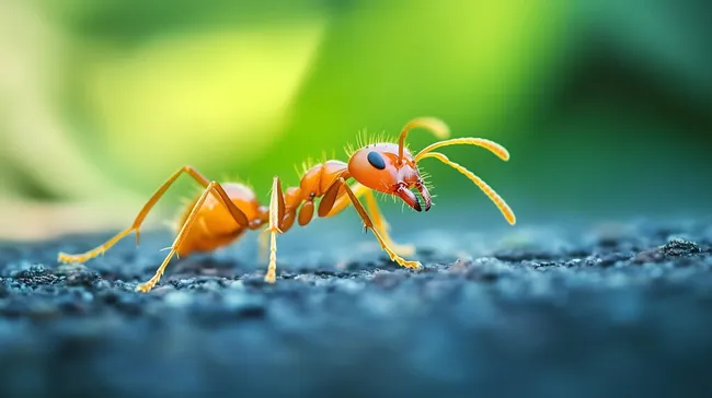 Nahaufnahme einer leuchtend orangenen Ameise