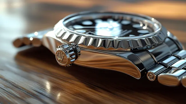 Nahaufnahme einer luxuriösen Armbanduhr auf Holztisch