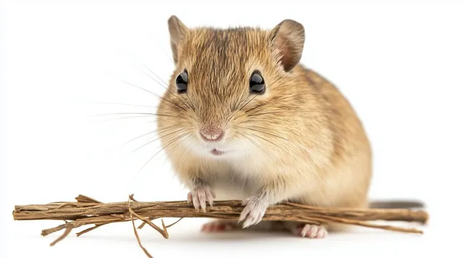 Nahaufnahme einer niedlichen Rennmaus auf Holzstäben