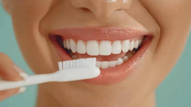 Nahaufnahme einer Person beim Zähneputzen mit Zahnbürste