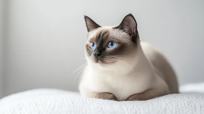 Nahaufnahme einer reinrassigen Siamkatze mit blauen Augen