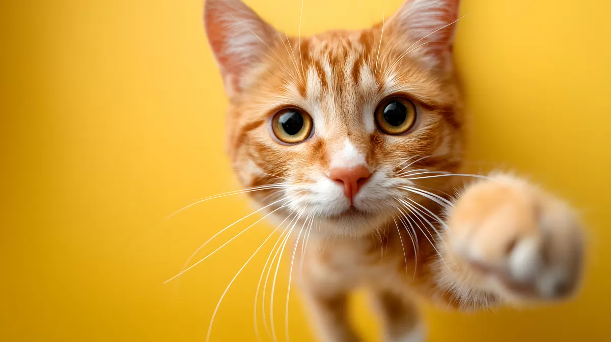 Nahaufnahme einer rothaarigen Katze mit ausgestreckter Pfote