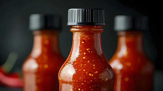 Nahaufnahme einer scharfen Chilisauce-Flasche