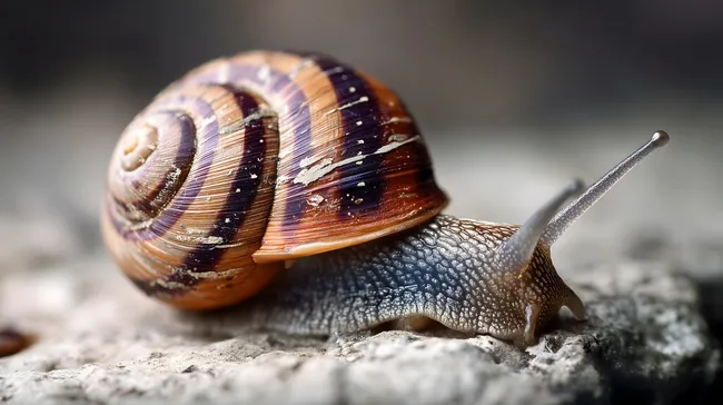 Nahaufnahme einer Schnecke auf felsigem Untergrund