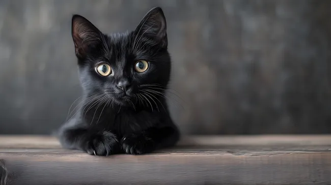 Nahaufnahme einer schwarzen Katze mit leuchtenden Augen