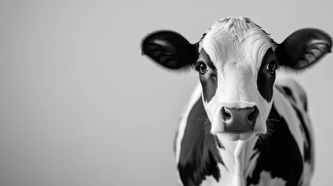 Nahaufnahme einer Schwarzweißen Kuh mit neugierigem Blick