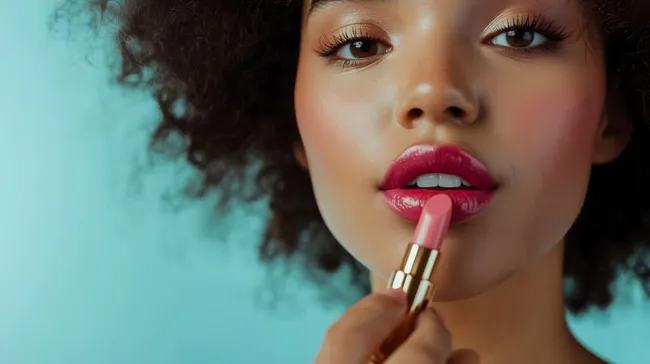 Nahaufnahme einer selbstbewussten jungen Frau mit Locken und rotem Lippenstift