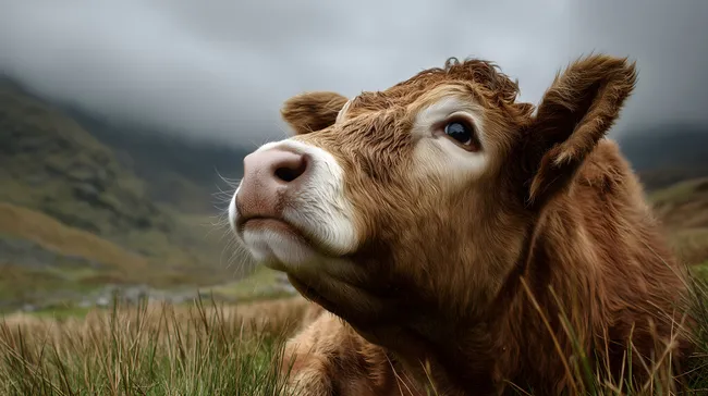Nahaufnahme einer stämmigen Bergkuh auf der Weide
