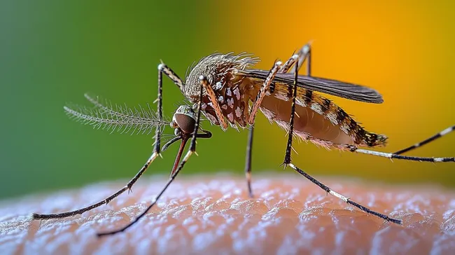 Nahaufnahme einer Stechmücke auf menschlicher Haut