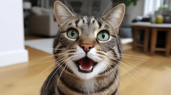 Nahaufnahme einer süß blickenden getigerten Katze