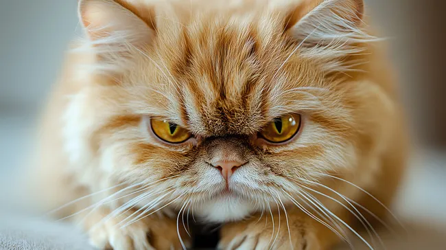 Nahaufnahme einer wuetenden Perserkatze mit goldfarbenen Augen