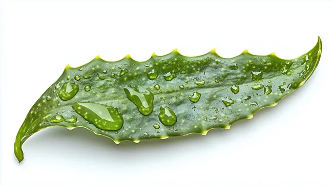 Nahaufnahme eines Aloe-Vera-Blatts mit Wassertropfen